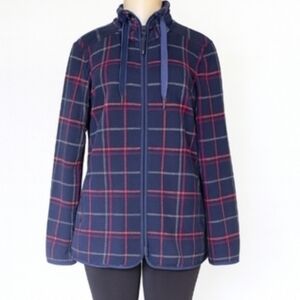 T by Talbots Navy Plaid Zip-Up Jacket Size M